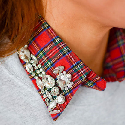 🎄 ✨Red Christmas Plaid Rhinestone Detachable Collar