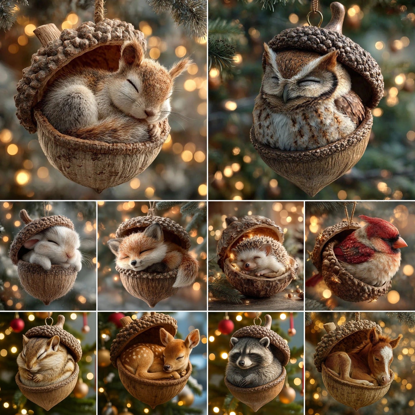 🎁❤️ Forest Animal Acorn Ornaments – Cozy Forest Christmas Ornaments