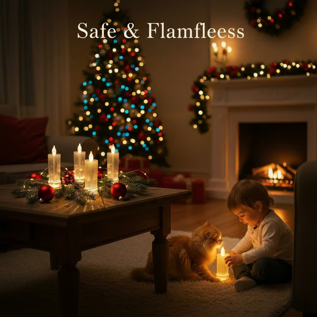 🕯️LED Crystal Candle Lights（4pcs in 1 set）🎄Transform your home into a cozy Christmas holiday wonderland✨